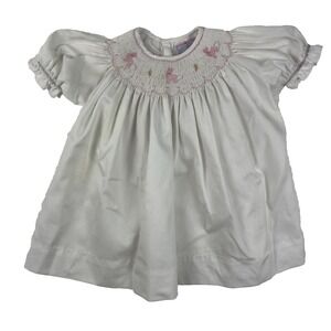 PETIT AMI White Easter Bunny Rabbit Smocked Puffed Sleeve Dress Embroidered 9 MO